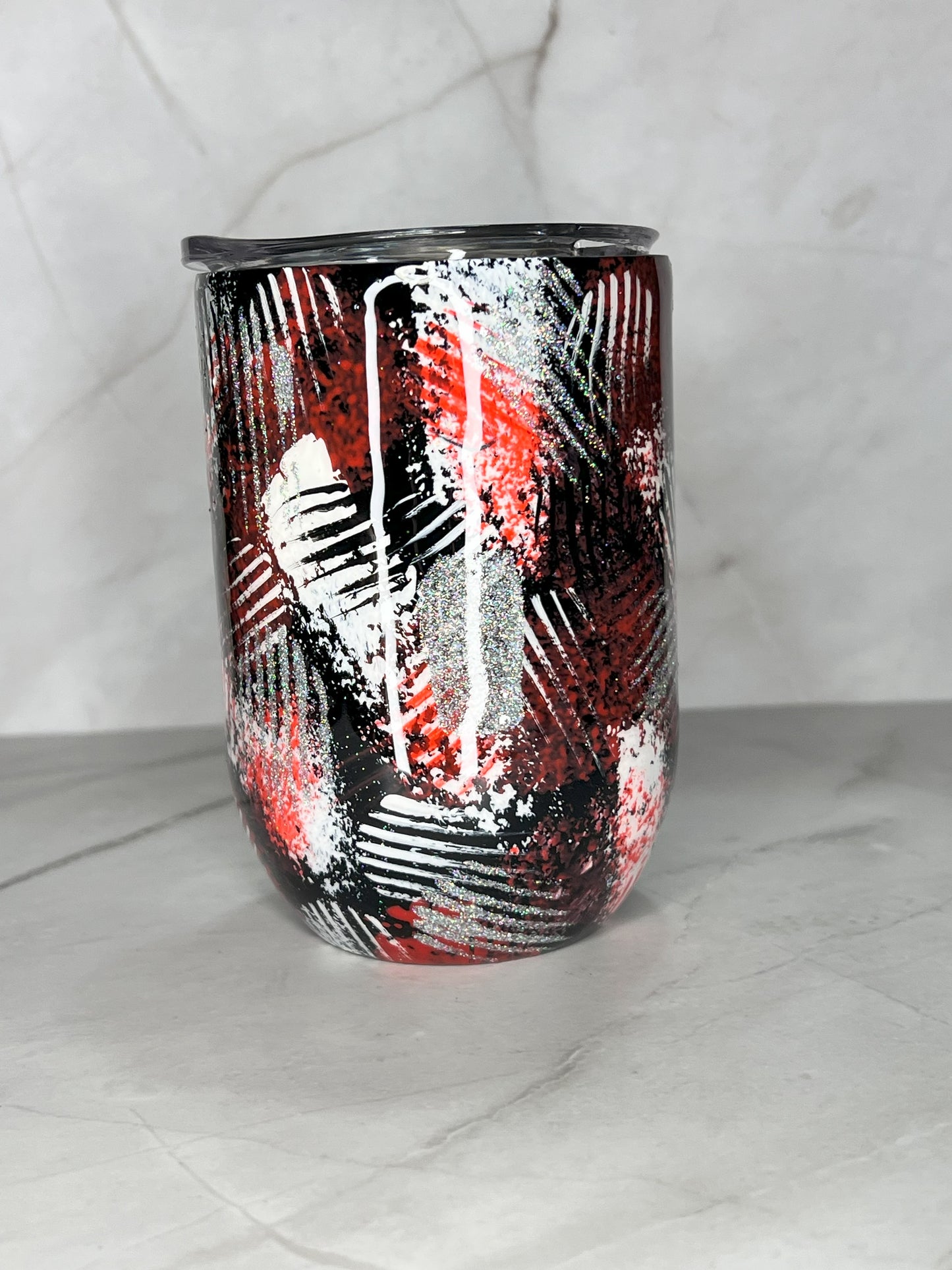 Custom Black, Red and White Abstract - 12oz Wine Tumbler