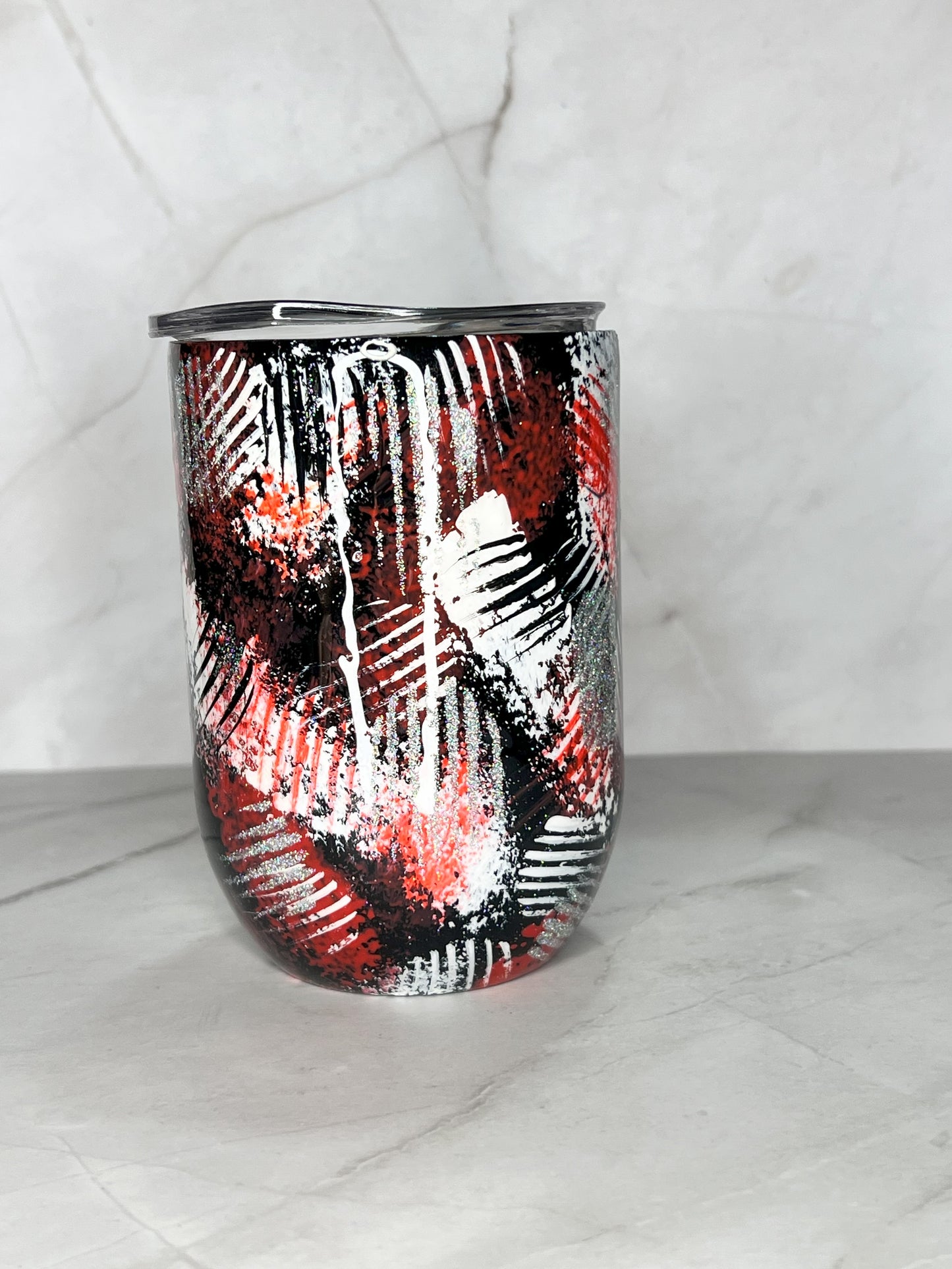 Custom Black, Red and White Abstract - 12oz Wine Tumbler