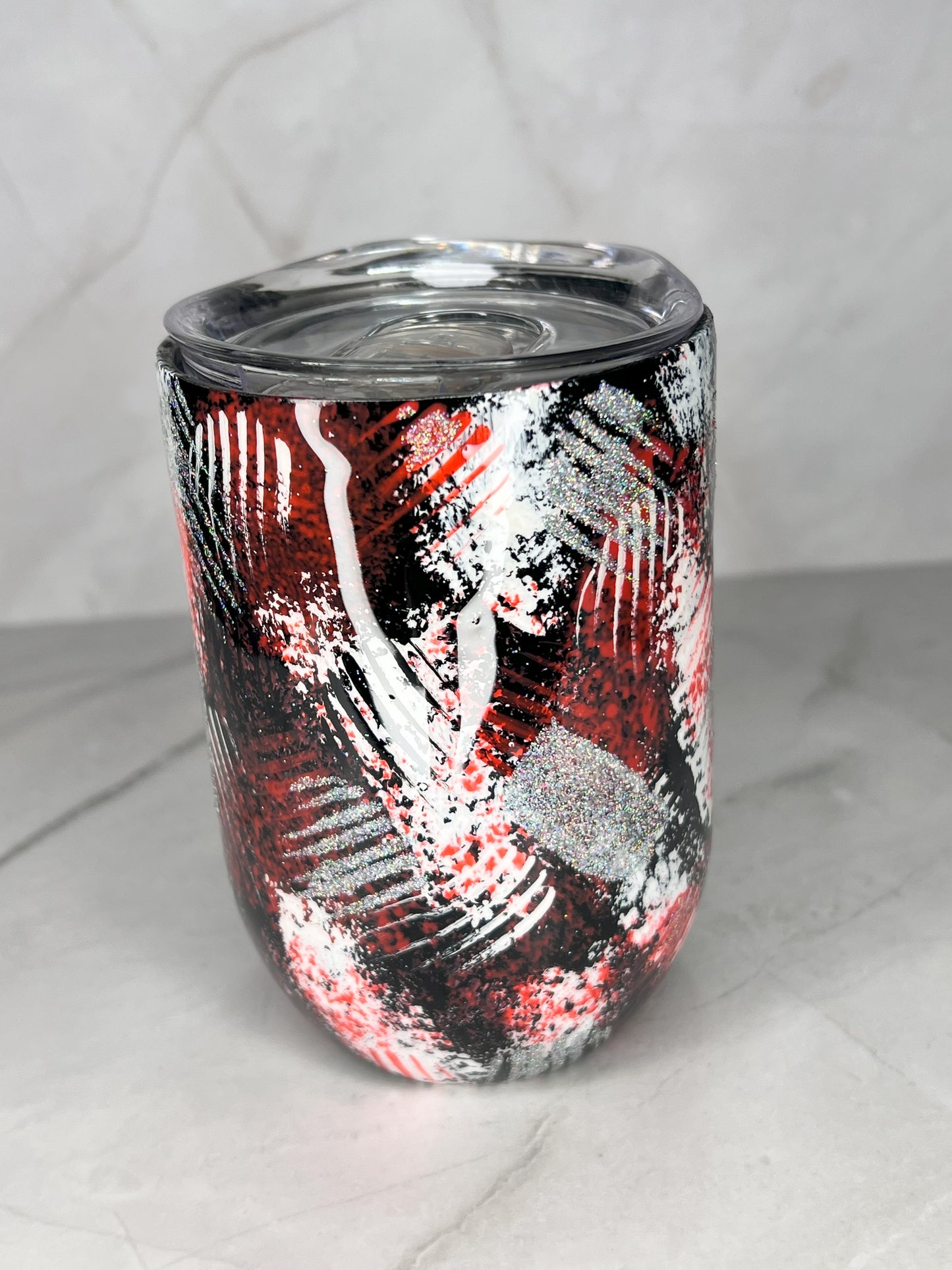 Custom Black, Red and White Abstract - 12oz Wine Tumbler