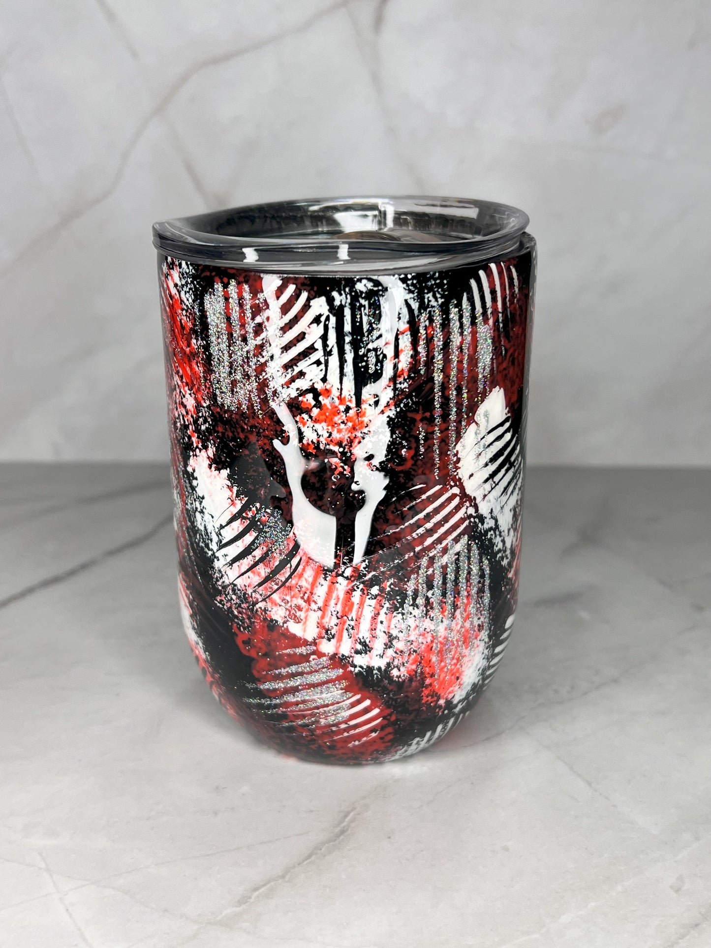 Custom Black, Red and White Abstract - 12oz Wine Tumbler