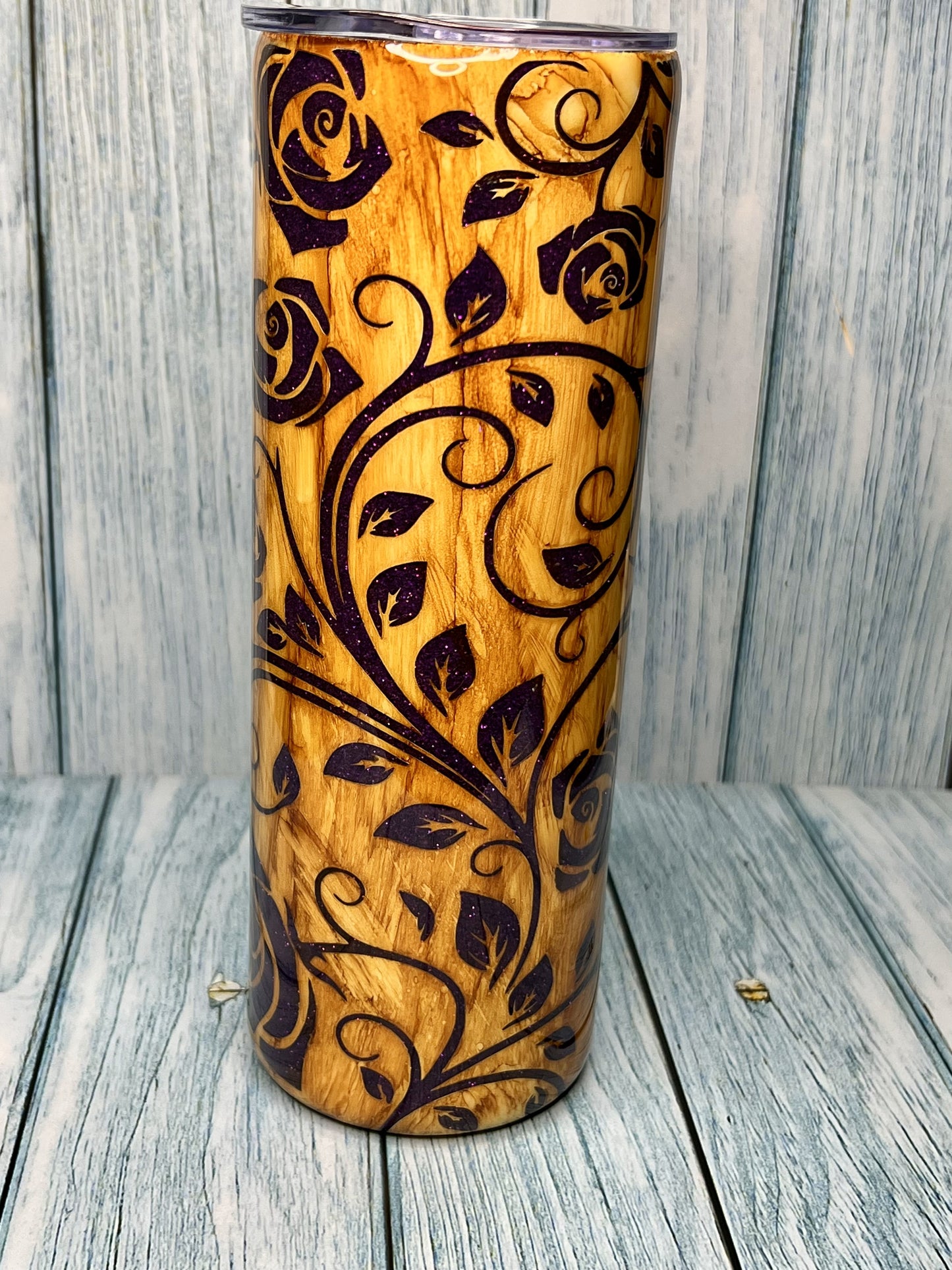 Custom Handmade Peek-a-Boo Rose Vine & Glitter - 20oz Tumbler