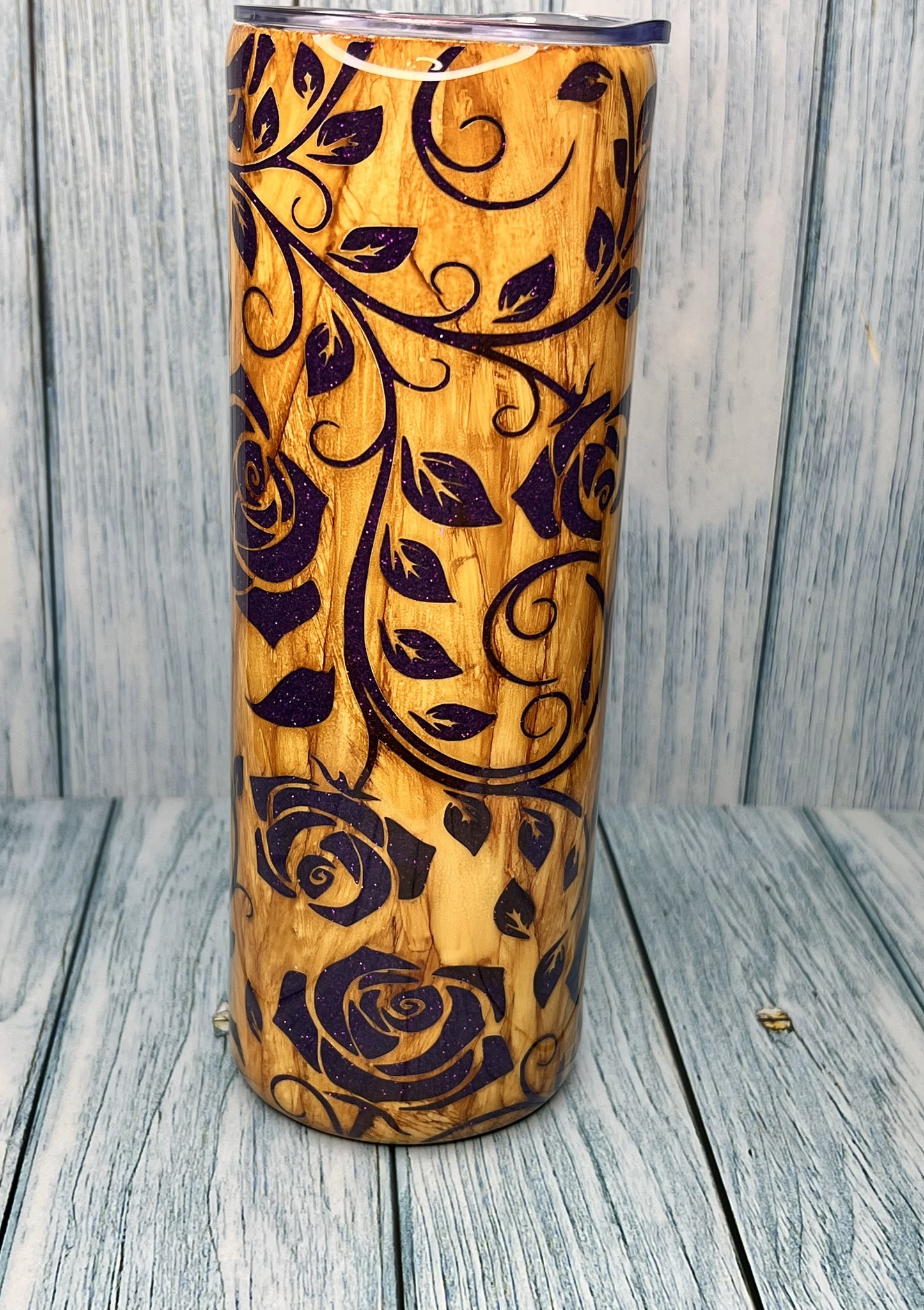 Custom Handmade Peek-a-Boo Rose Vine & Glitter - 20oz Tumbler