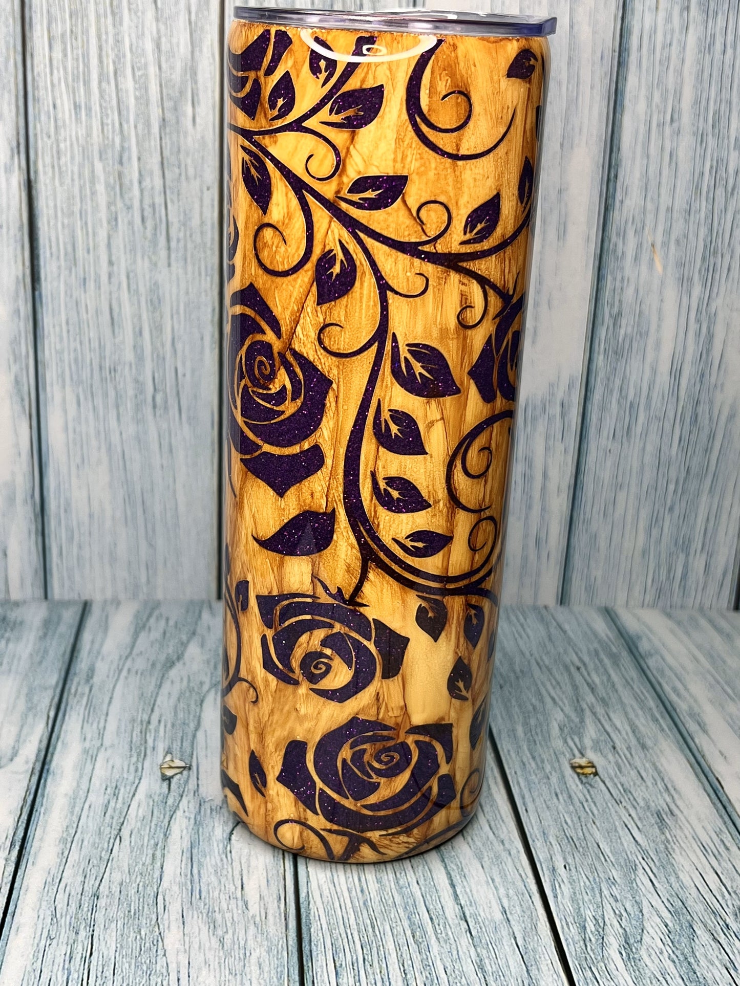 Custom Handmade Peek-a-Boo Rose Vine & Glitter - 20oz Tumbler