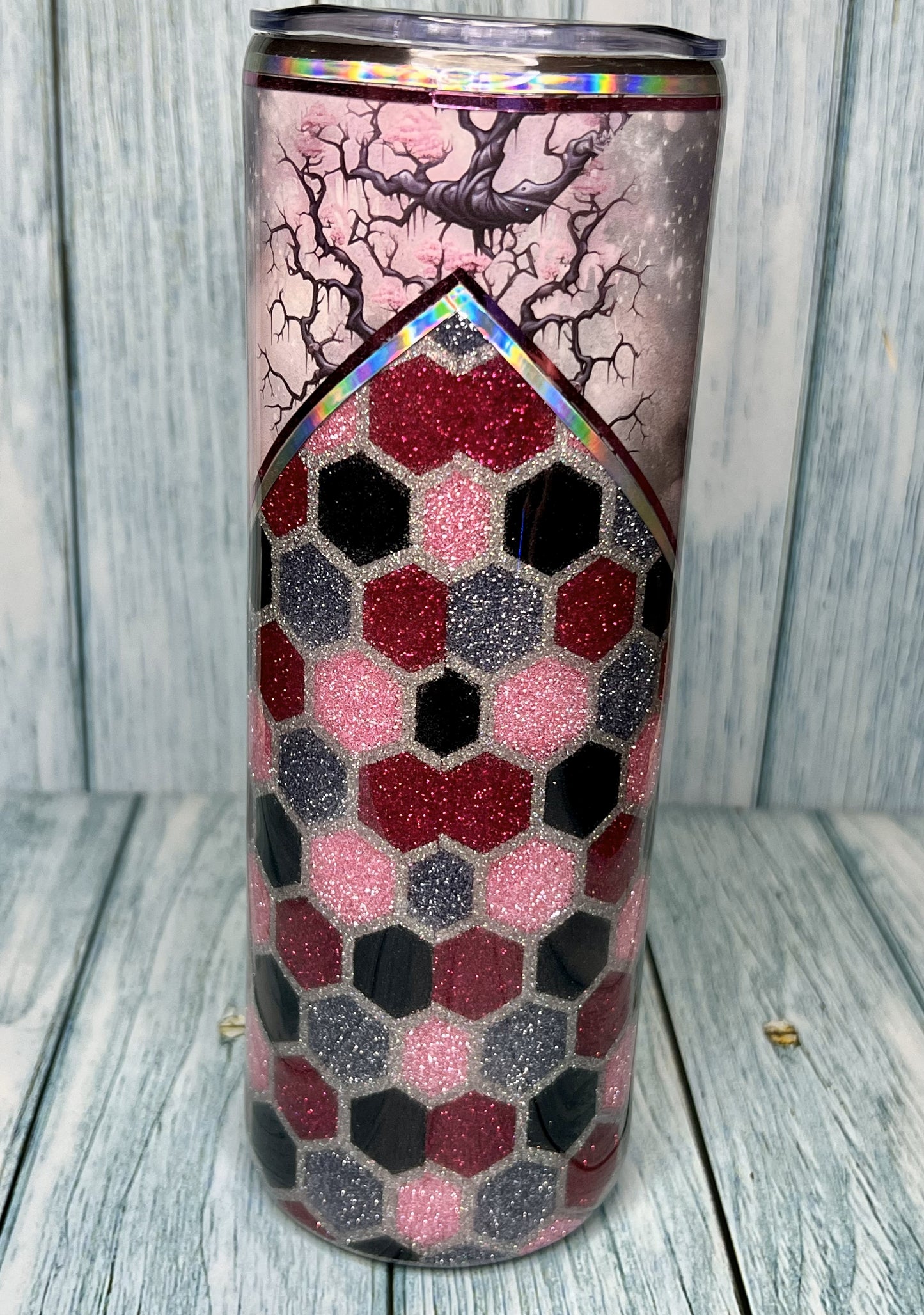 Custom Vinyl V-Split Books & Roses Glitter - 20oz Tumbler