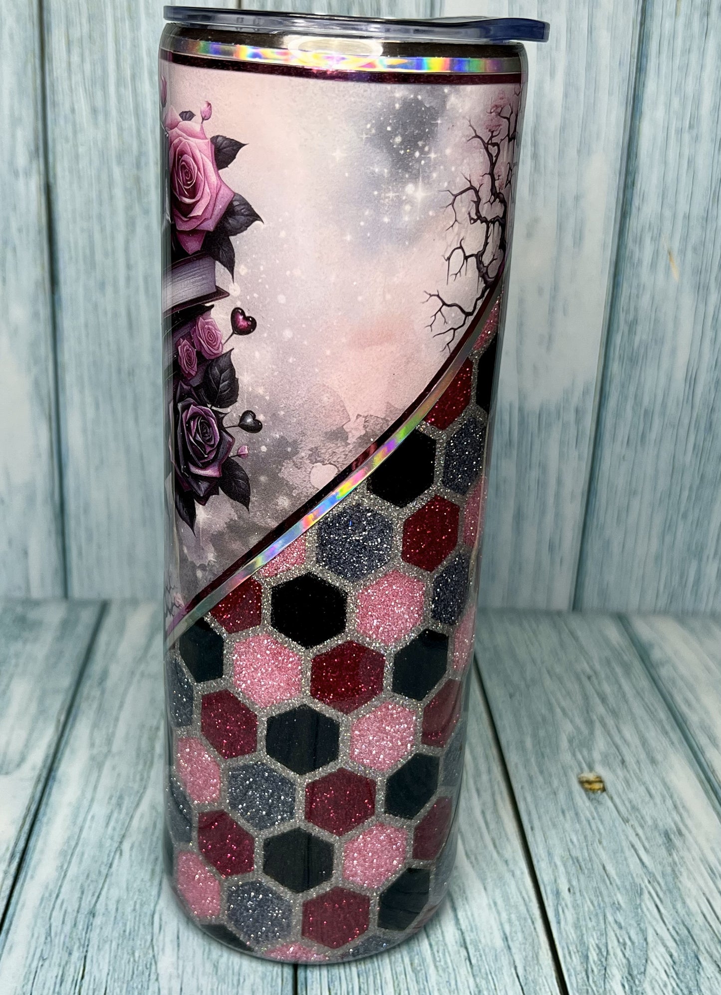 Custom Vinyl V-Split Books & Roses Glitter - 20oz Tumbler