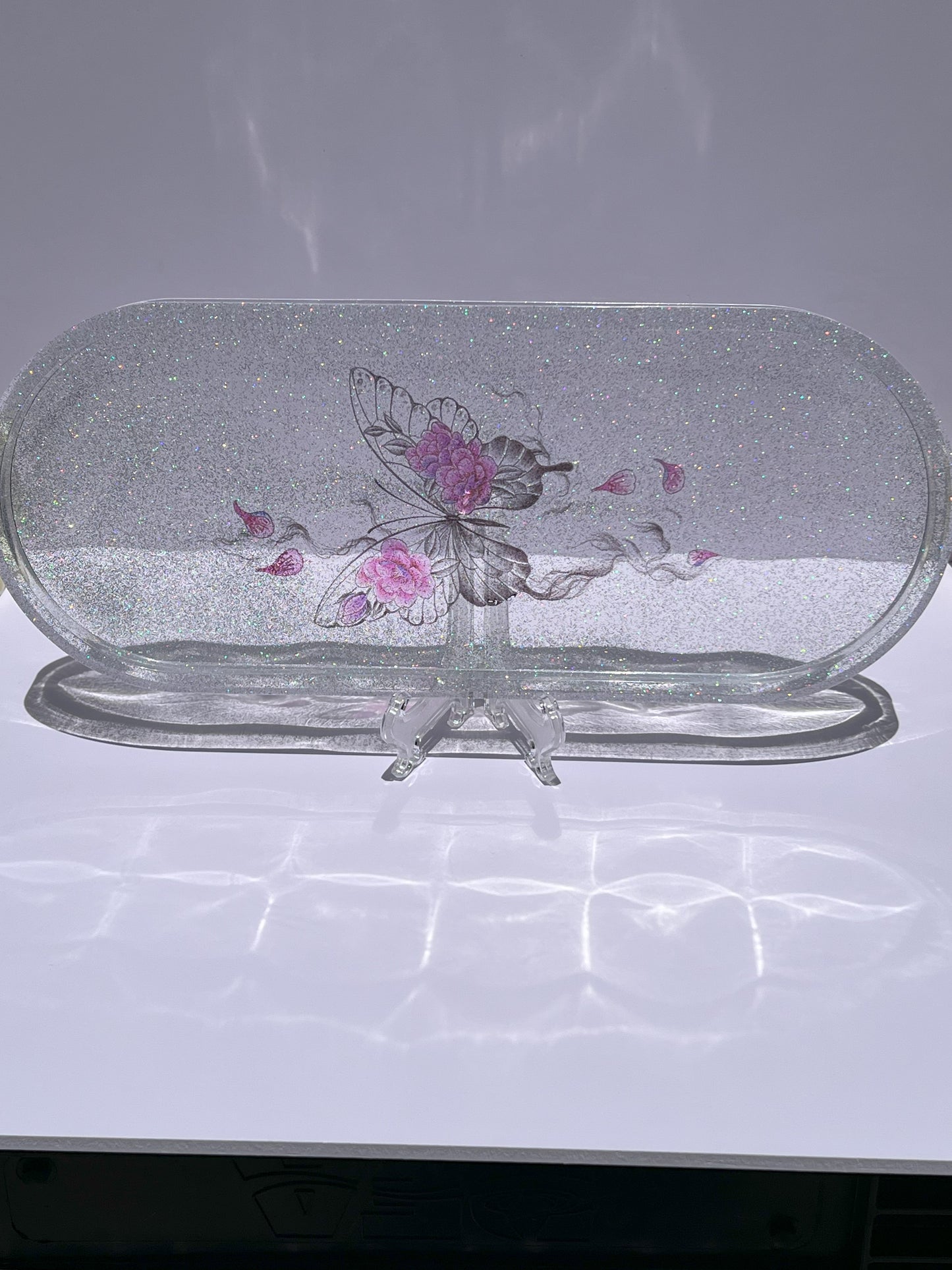 Glitter Jewelry Organizer Tray with Butterfly Design