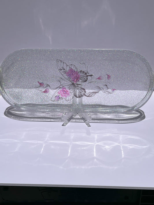 Glitter Jewelry Organizer Tray with Butterfly Design