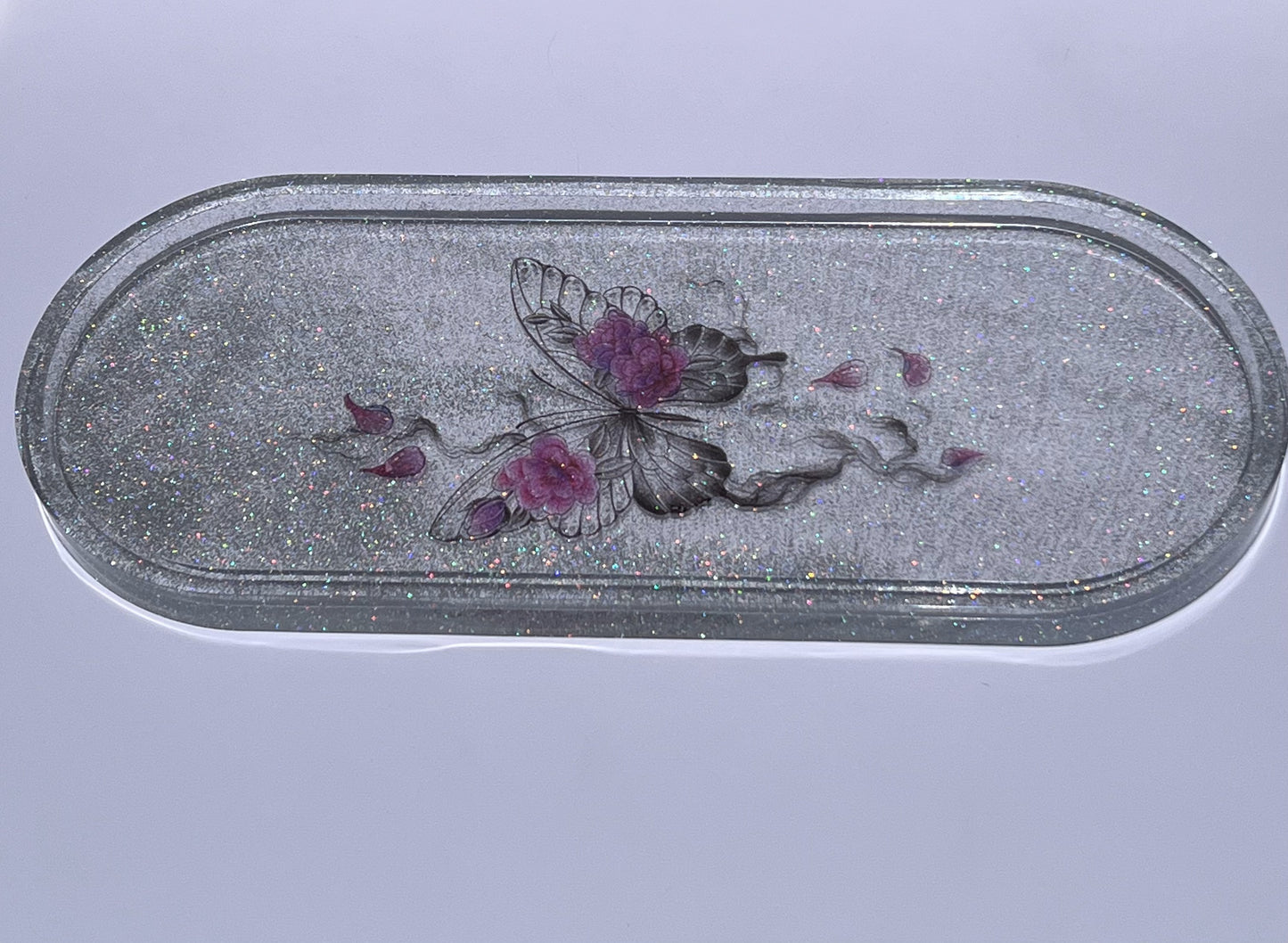 Glitter Jewelry Organizer Tray with Butterfly Design