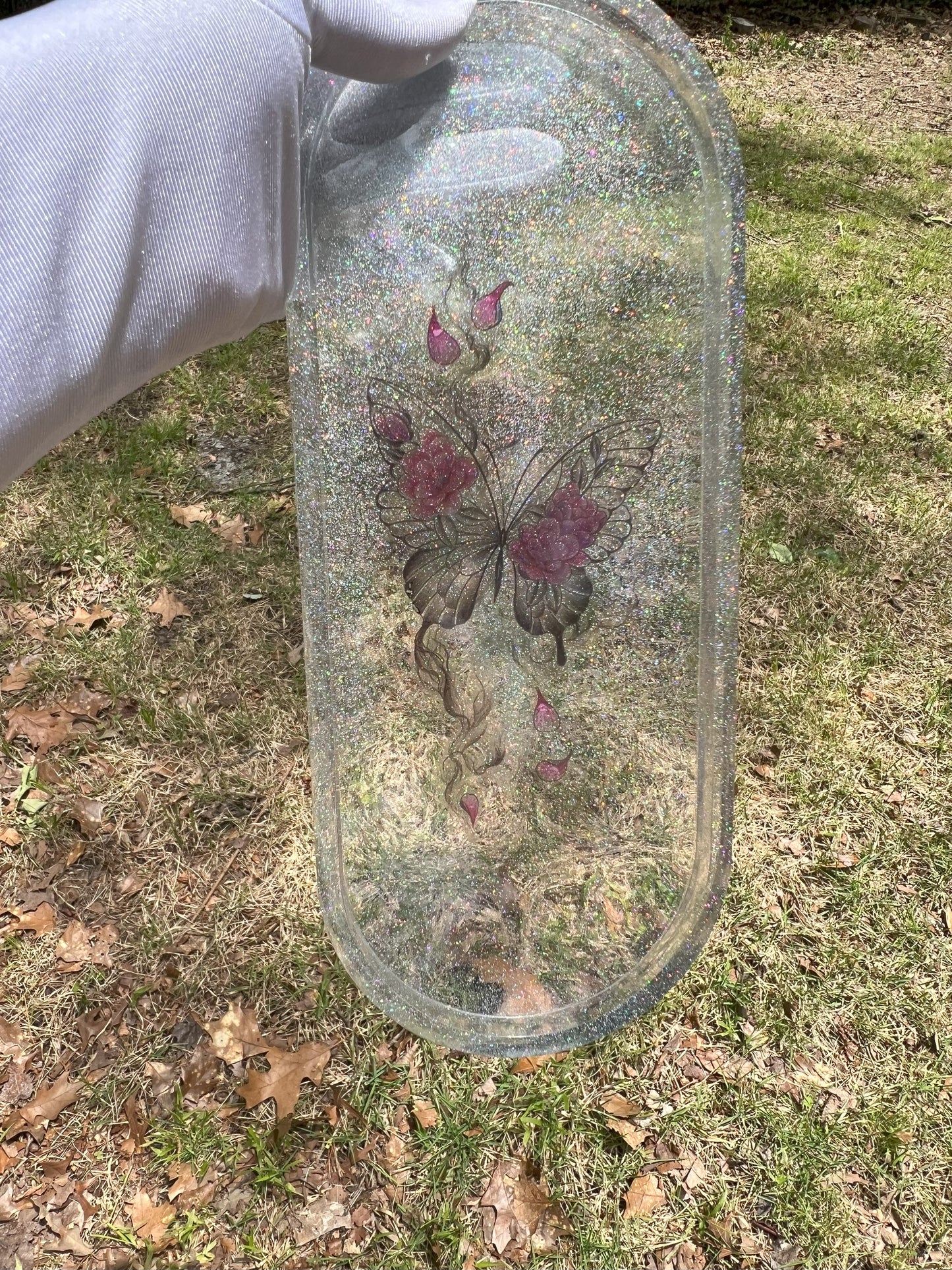 Glitter Jewelry Organizer Tray with Butterfly Design