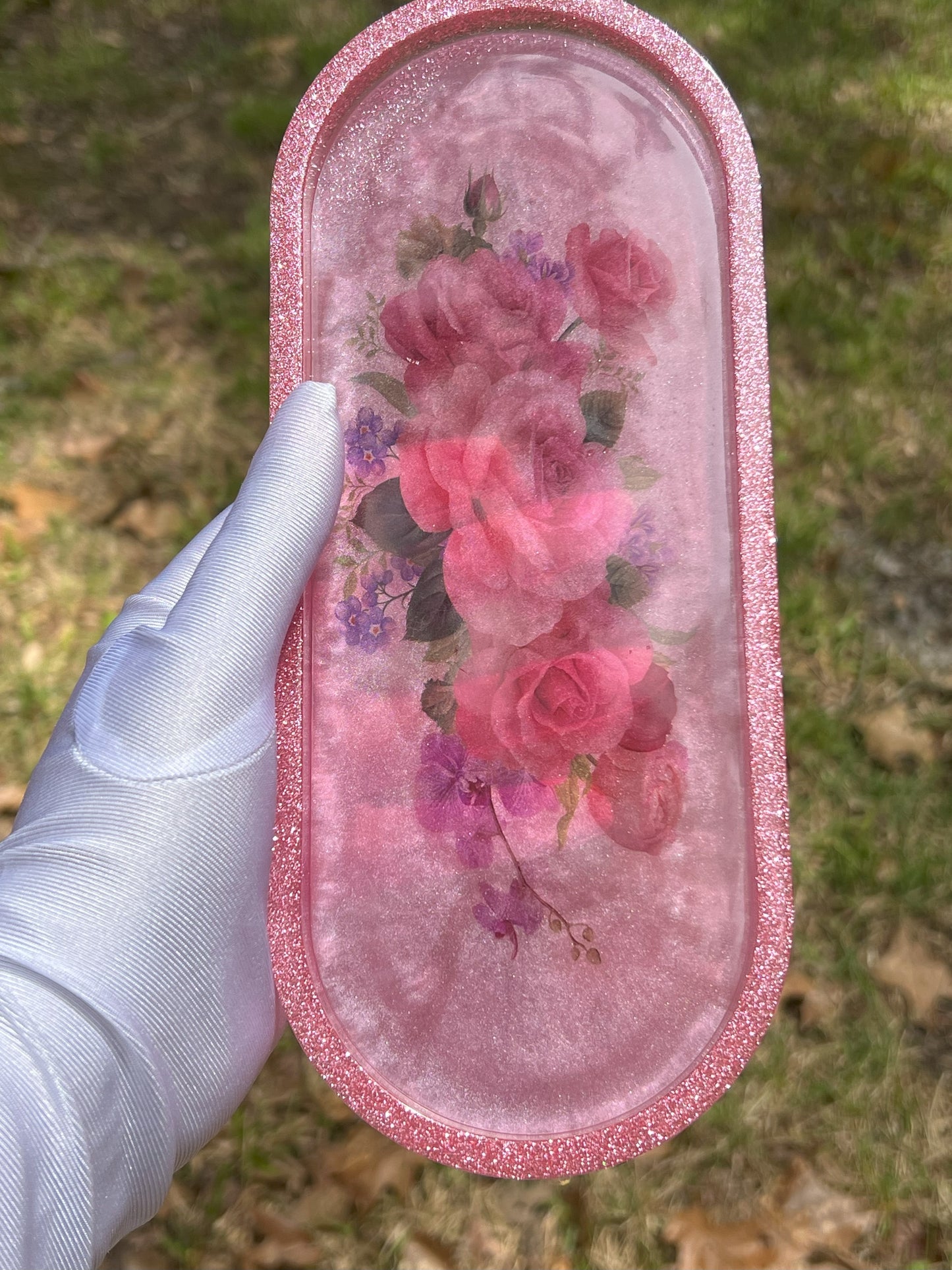 Glitter Jewelry Organizer Tray with Floral Design