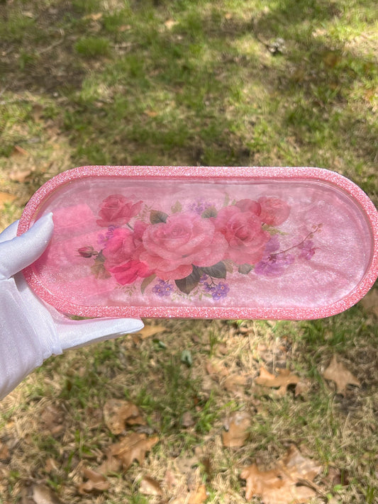 Glitter Jewelry Organizer Tray with Floral Design