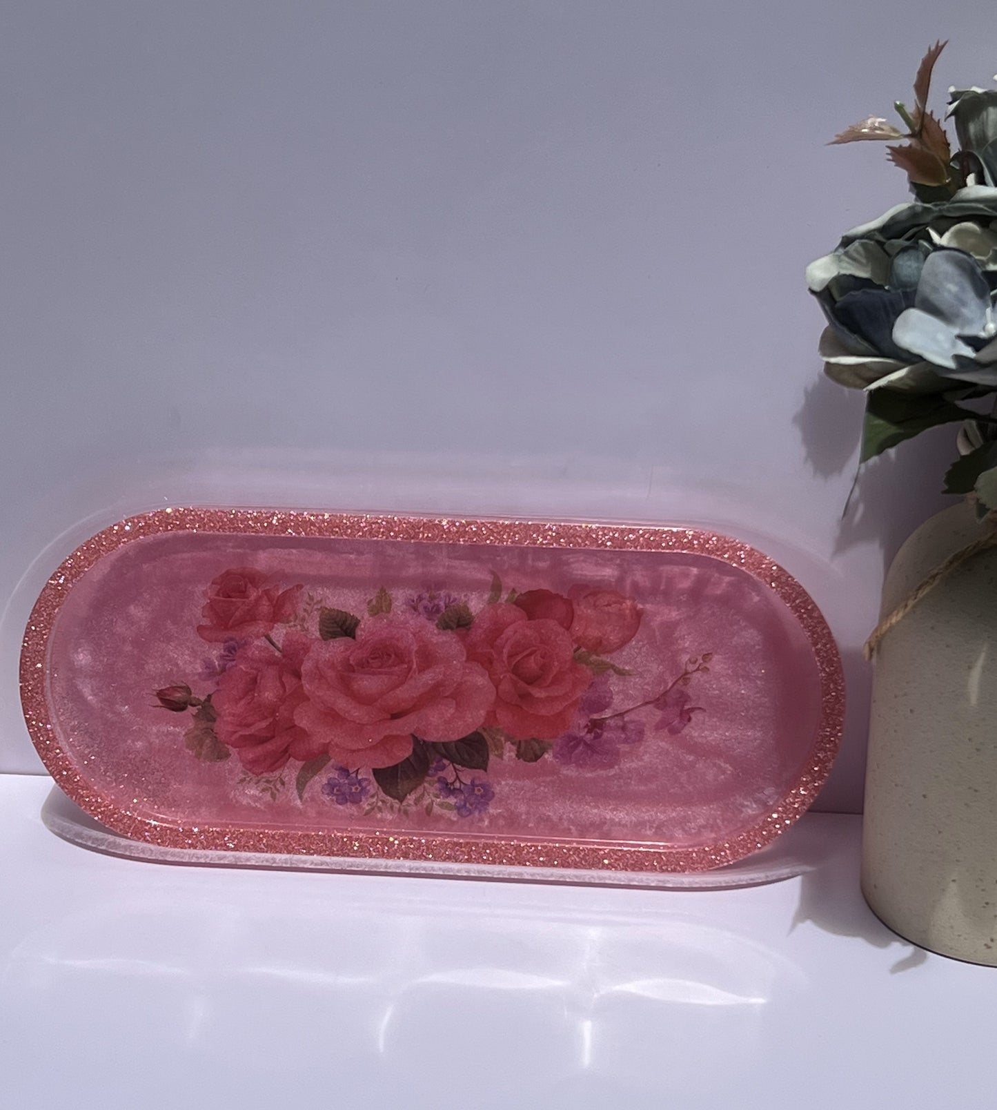 Glitter Jewelry Organizer Tray with Floral Design