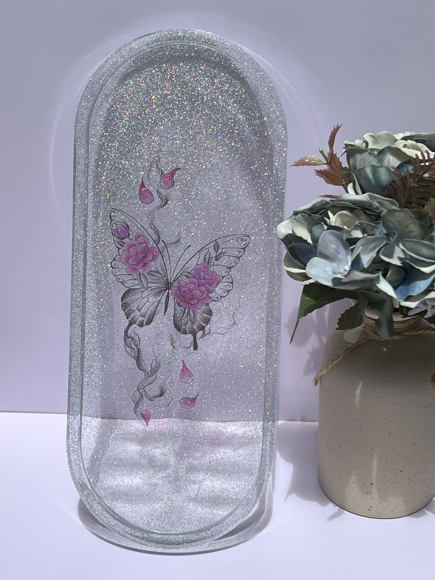Glitter Jewelry Organizer Tray with Butterfly Design