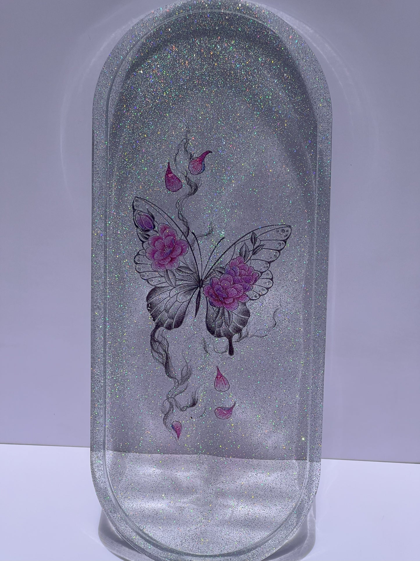 Glitter Jewelry Organizer Tray with Butterfly Design