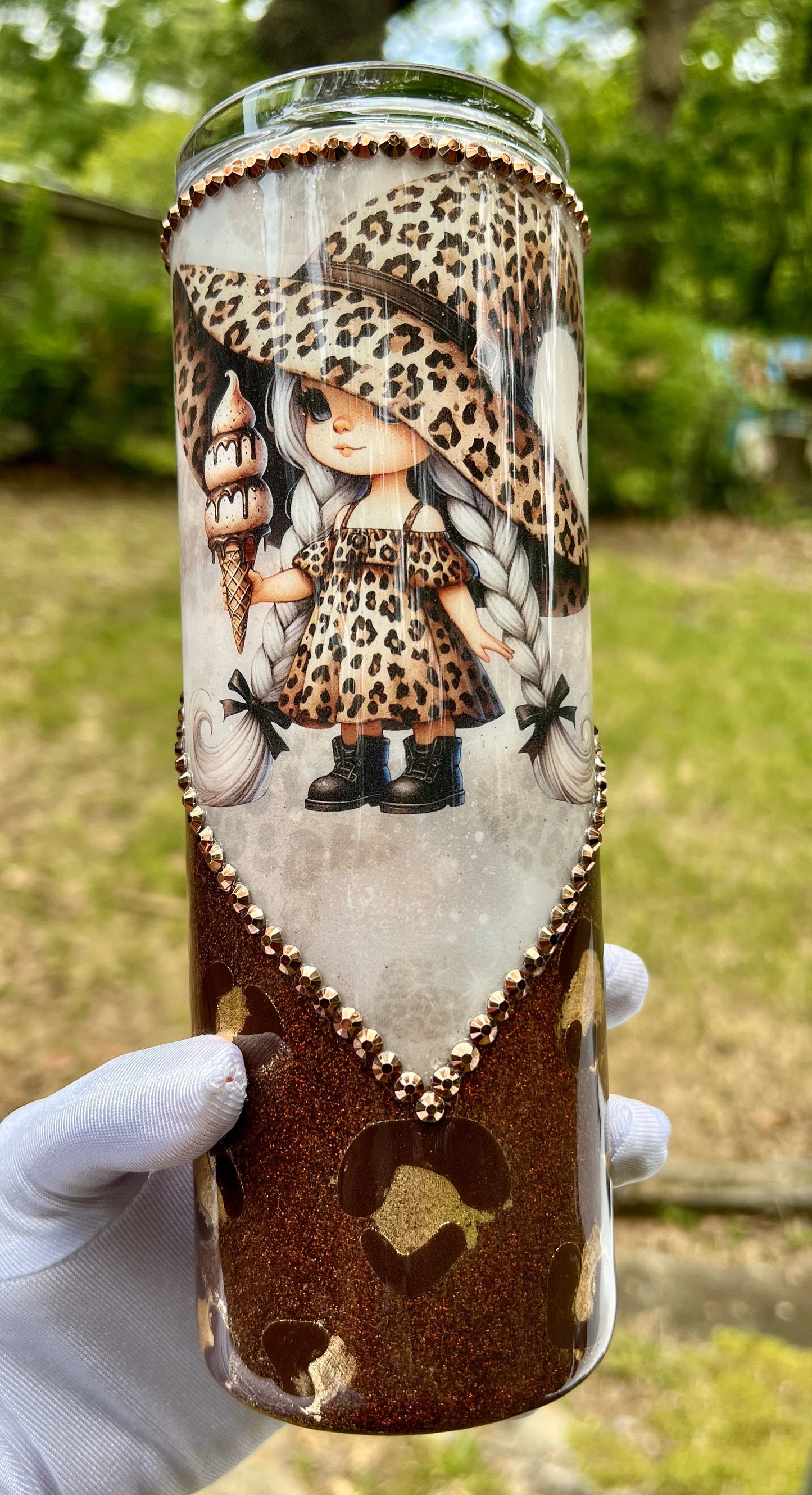 V-Split Leopard Print & Rhinestone - 20oz Straight Tumbler