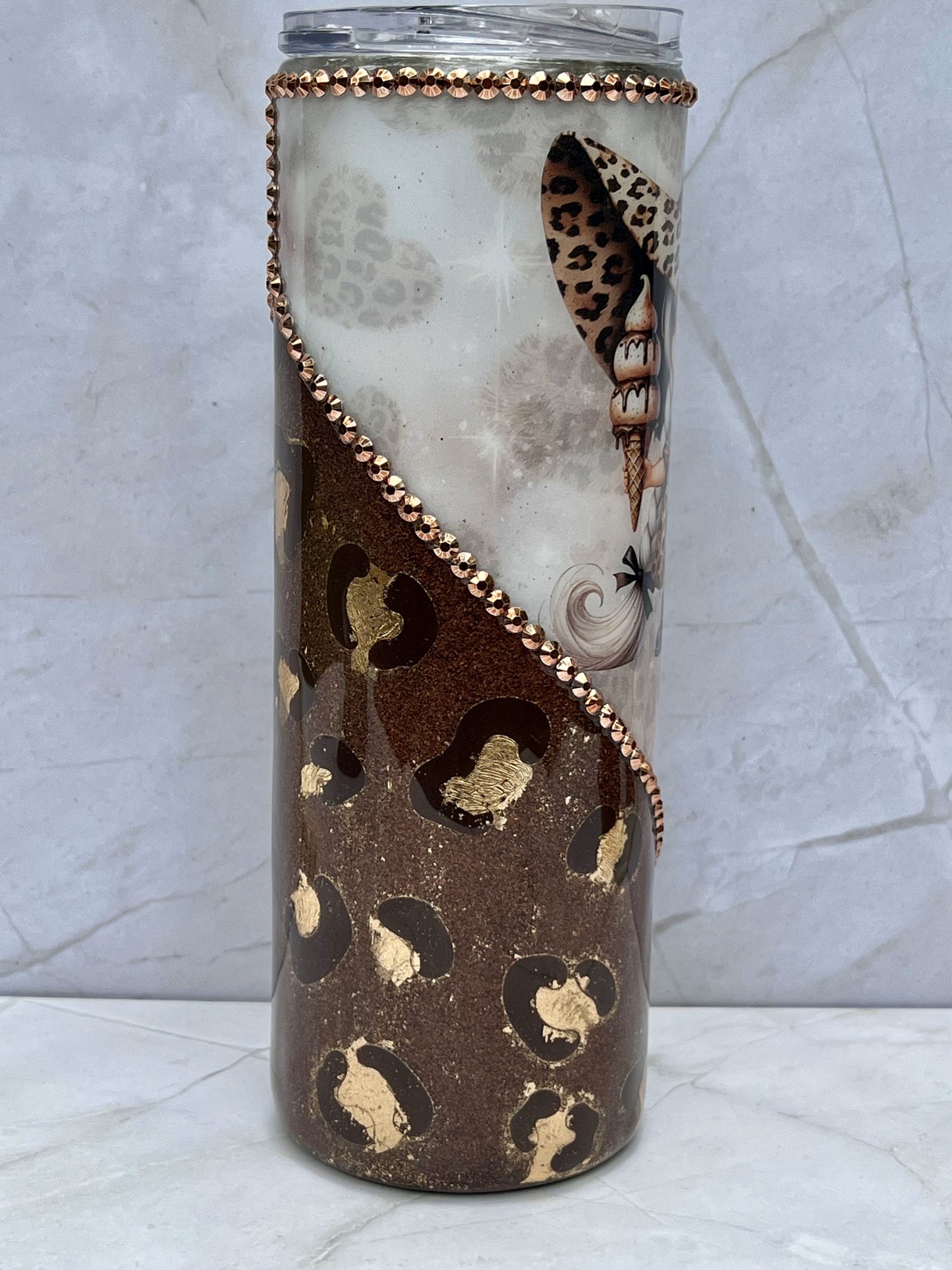 V-Split Leopard Print & Rhinestone - 20oz Straight Tumbler