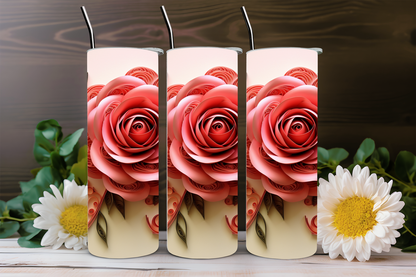 Beautiful 3D Rose - 20oz Skinny Tumbler (Personalization Available)