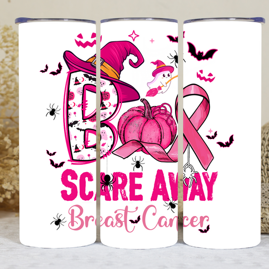 Boo Scare Away Breast Cancer | Halloween Breast Cancer Awareness Support - 20oz Skinny Tumbler