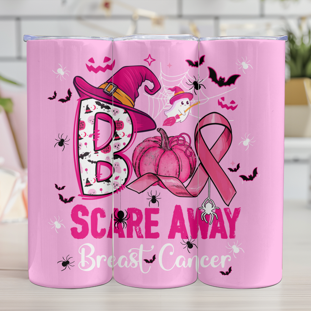 Boo Scare Away Breast Cancer | Halloween Breast Cancer Awareness Support - 20oz Skinny Tumbler