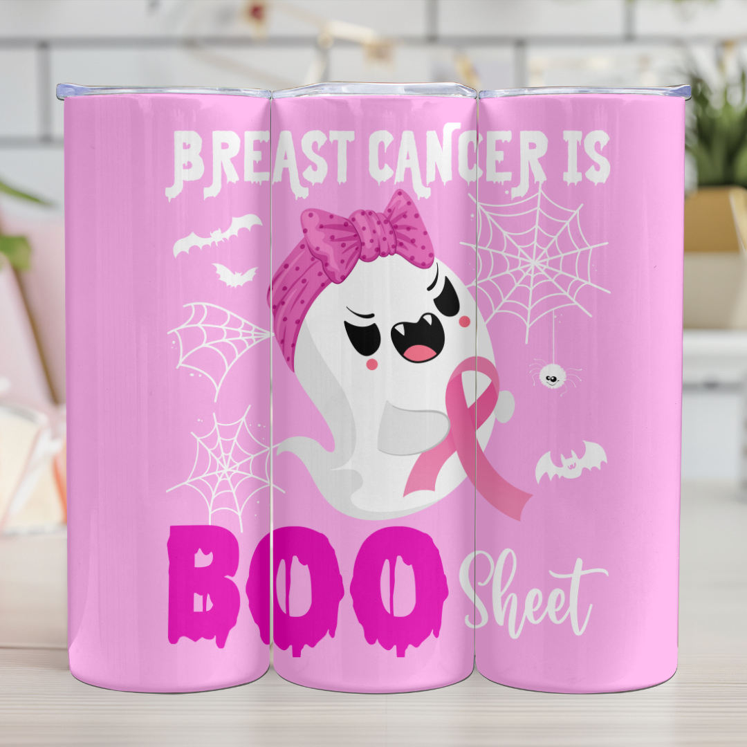 Breast Cancer Is Boo Sheet with Ghost & Pink Ribbon | Breast Cancer Awareness - 20oz Skinny Tumbler