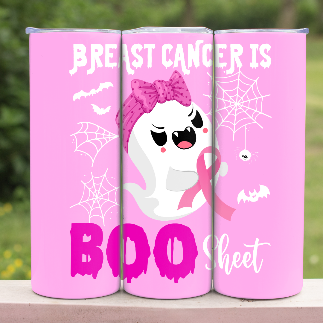 Breast Cancer Is Boo Sheet with Ghost & Pink Ribbon | Breast Cancer Awareness - 20oz Skinny Tumbler