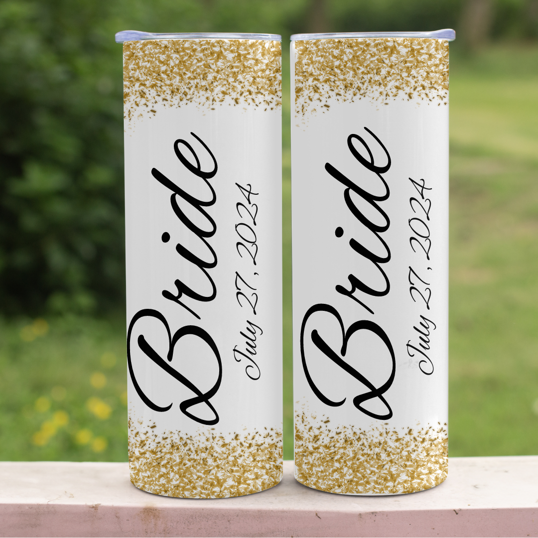 Black, White & Gold Wedding Tumbler Set - 20oz Skinny Tumbler