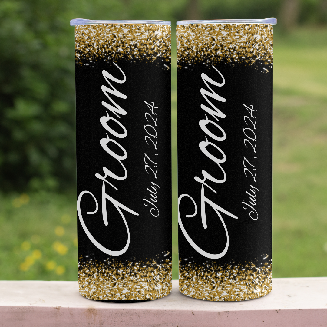 Black, White & Gold Wedding Tumbler Set - 20oz Skinny Tumbler