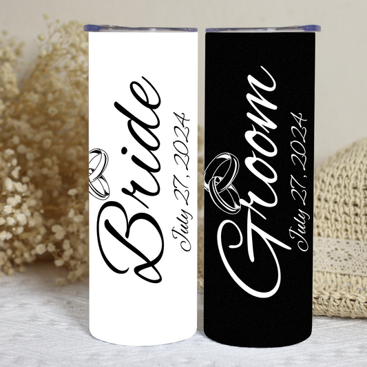 Black & White Wedding Tumbler Set - 20oz Skinny Tumbler