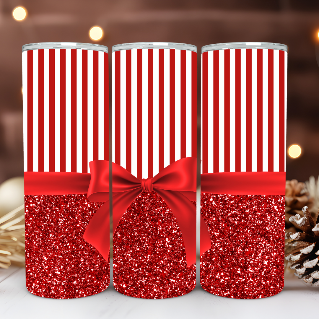 Christmas Wrapping Paper with Bow - 20oz Skinny Tumbler