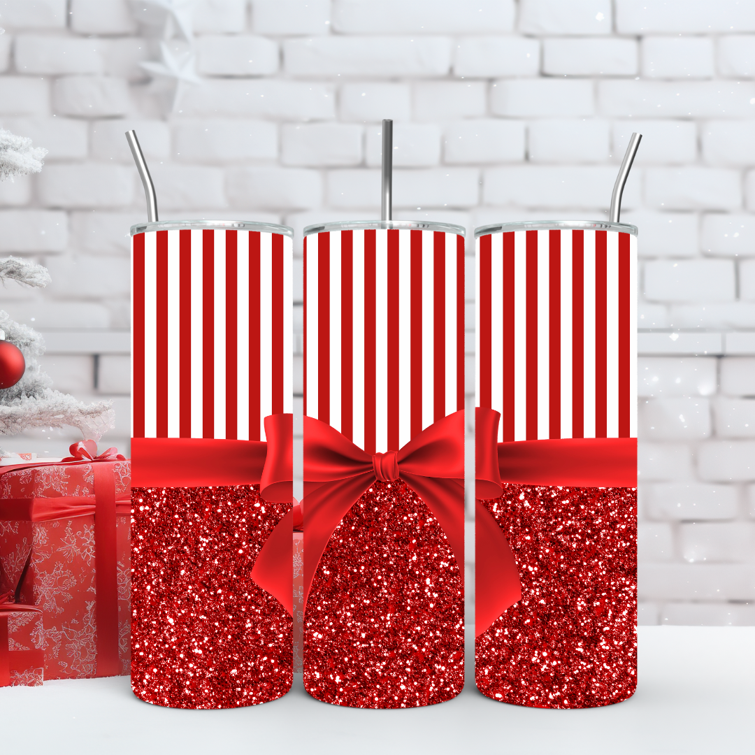 Christmas Wrapping Paper with Bow - 20oz Skinny Tumbler