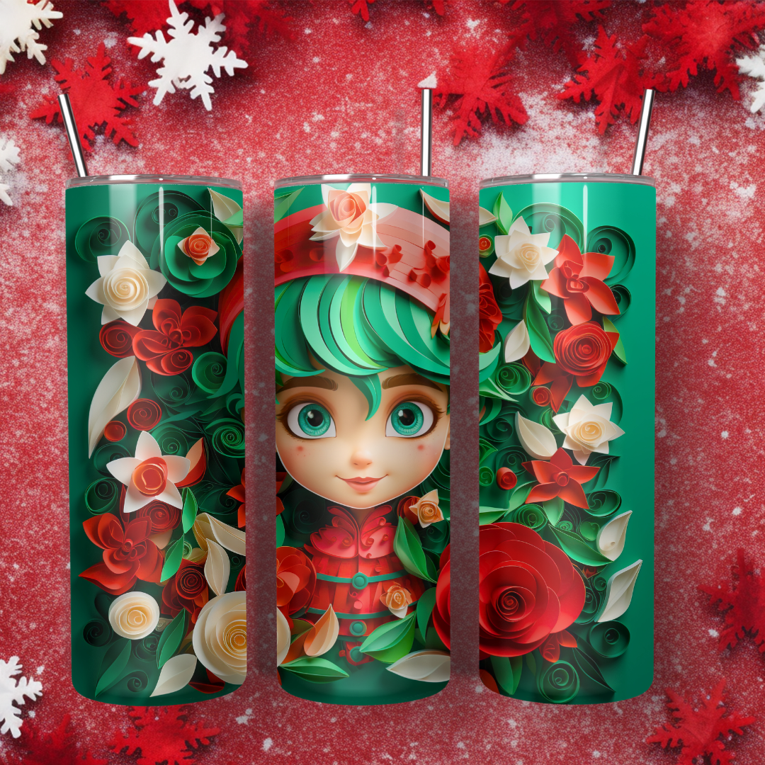 Festive Christmas Holiday Elf - 20oz Skinny Tumbler