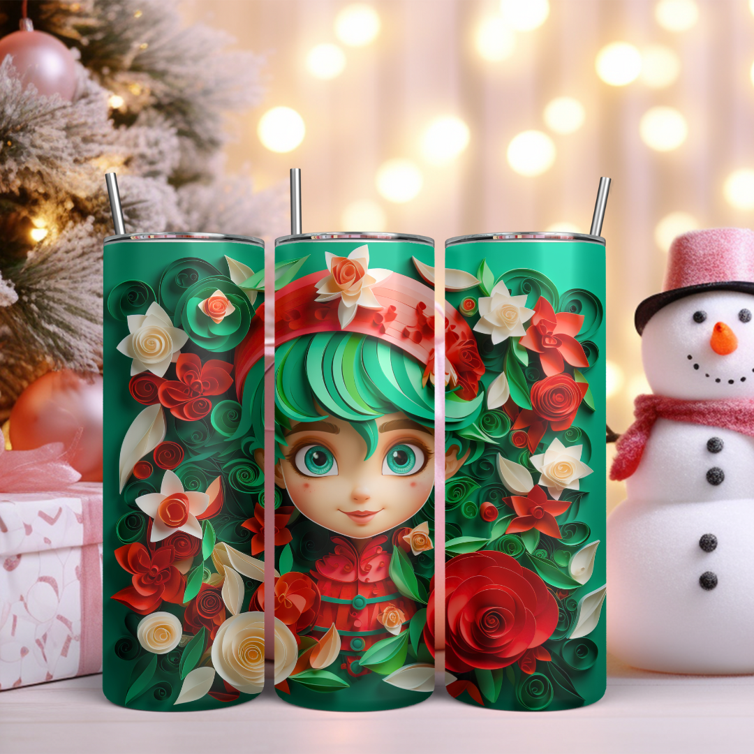 Festive Christmas Holiday Elf - 20oz Skinny Tumbler