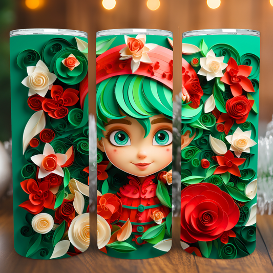 Festive Christmas Holiday Elf - 20oz Skinny Tumbler