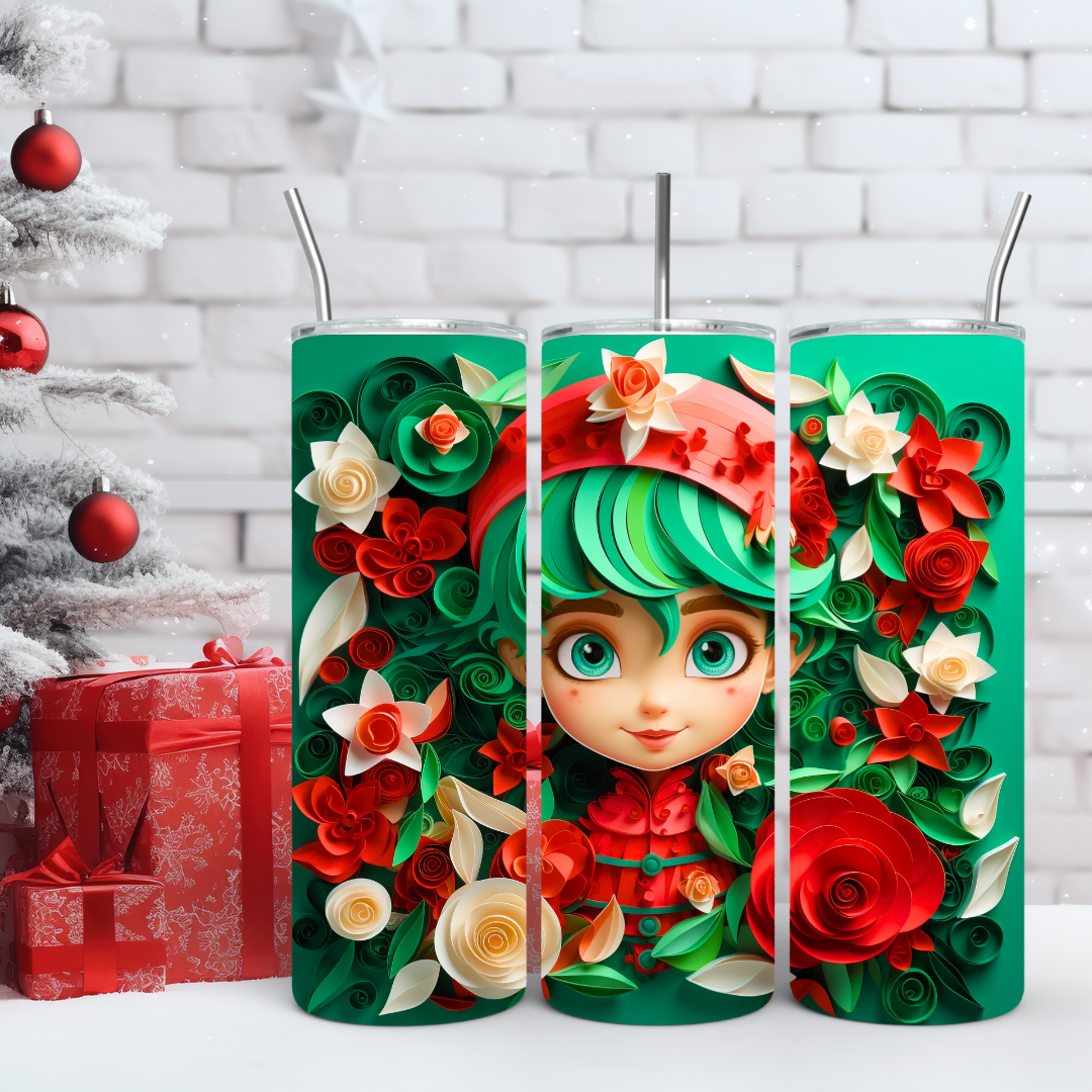 Festive Christmas Holiday Elf - 20oz Skinny Tumbler