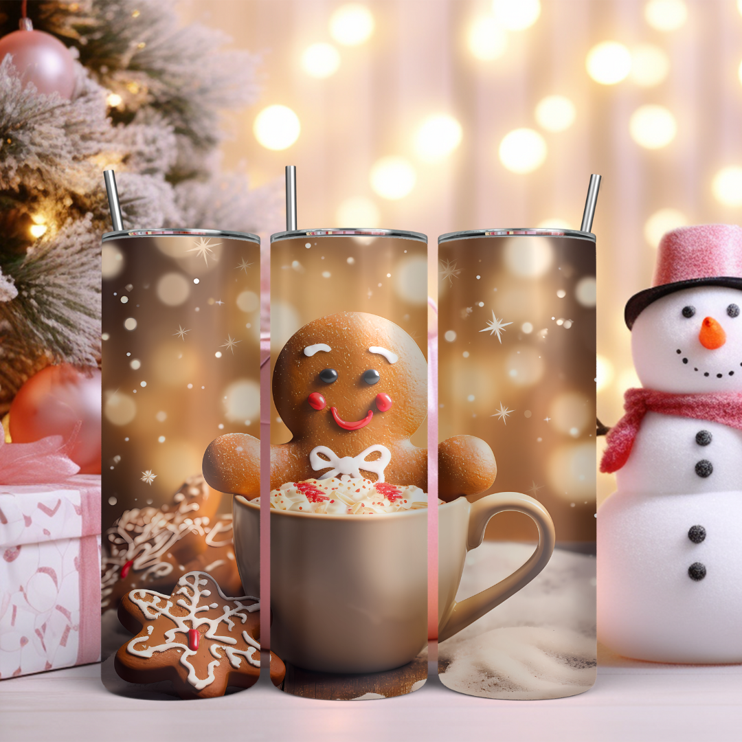 Gingerbread Man Festive Holiday Design - 20oz Skinny Tumbler