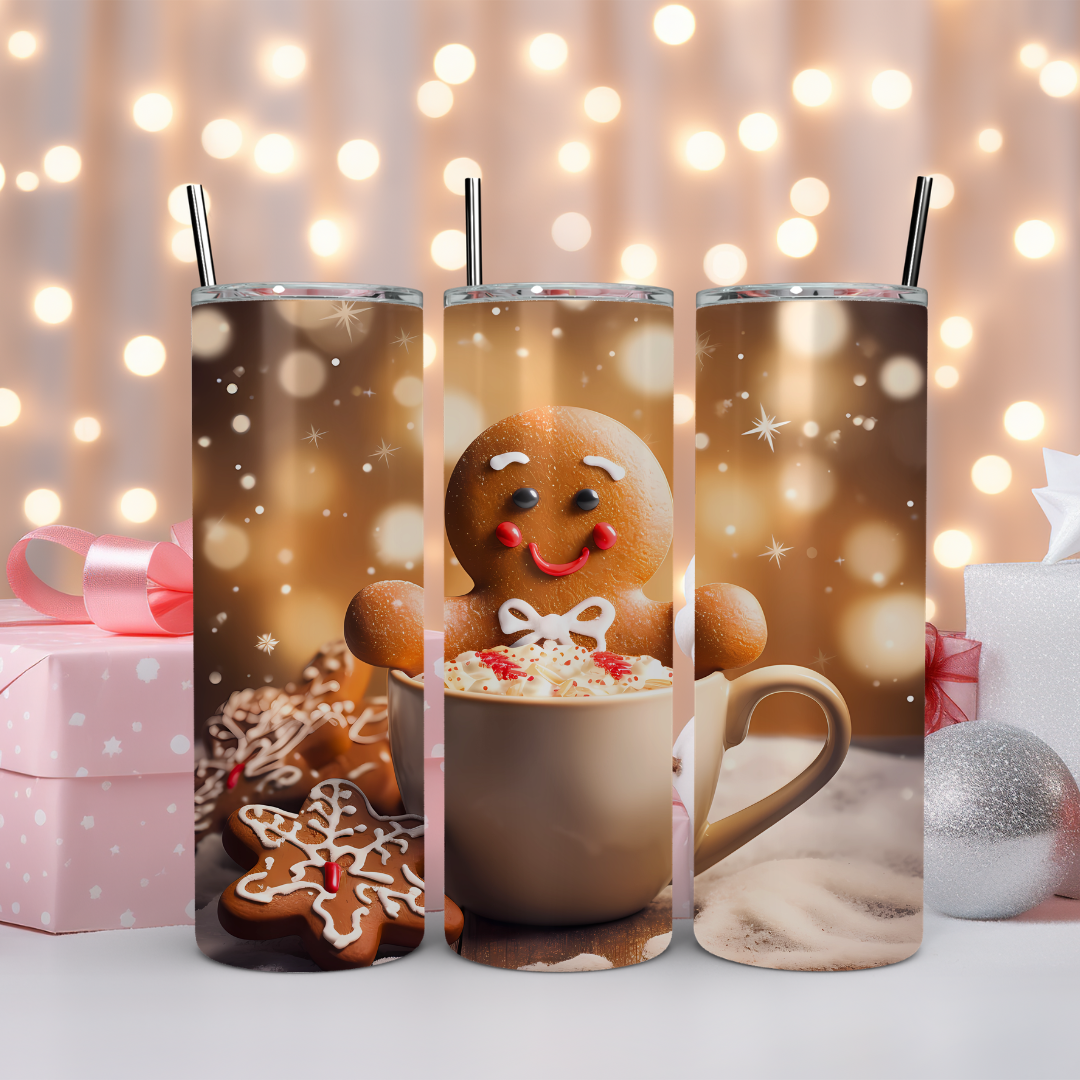 Gingerbread Man Festive Holiday Design - 20oz Skinny Tumbler