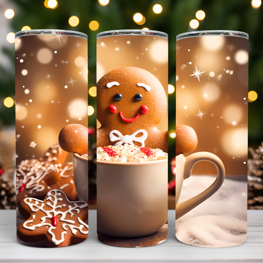 Gingerbread Man Festive Holiday Design - 20oz Skinny Tumbler