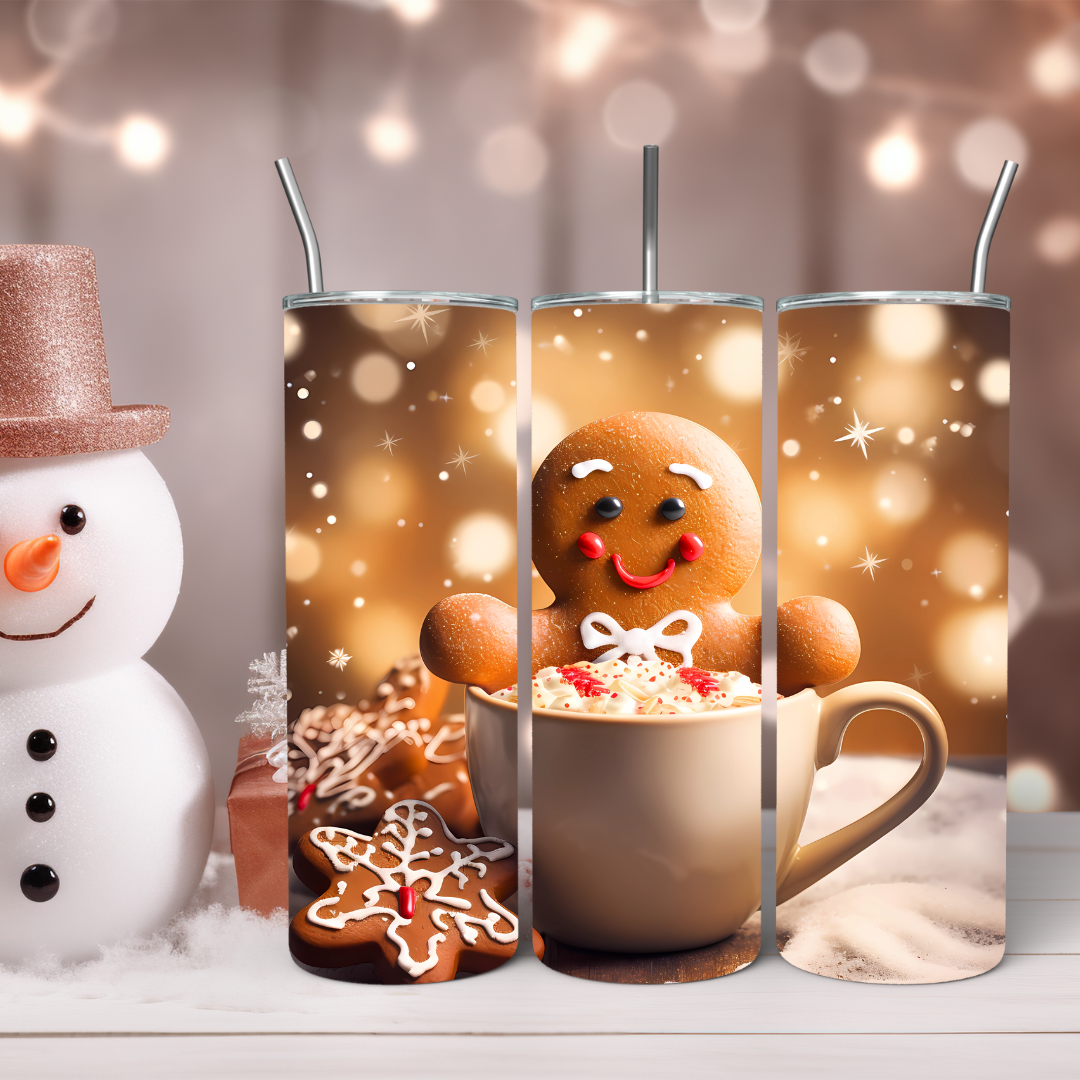 Gingerbread Man Festive Holiday Design - 20oz Skinny Tumbler