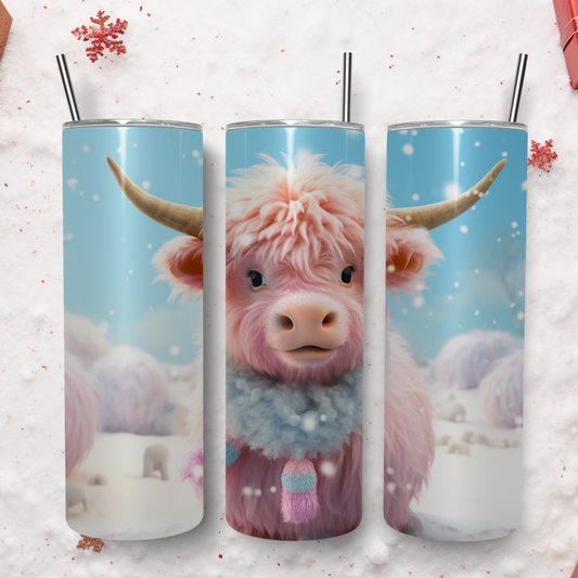 Christmas Highland Cow - 20oz Skinny Tumbler (Two Festive Design Options)