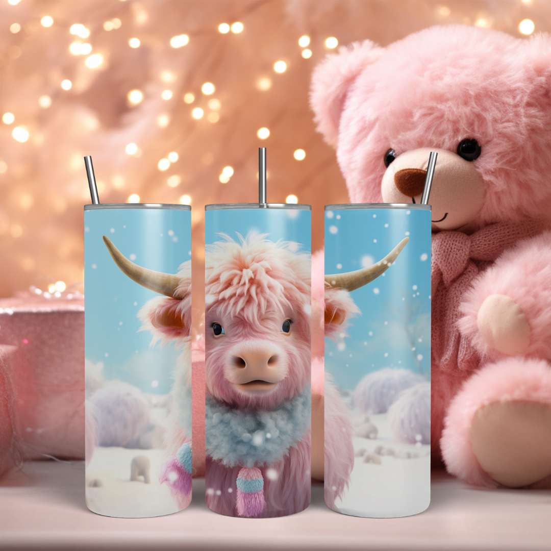 Christmas Highland Cow - 20oz Skinny Tumbler (Two Festive Design Options)