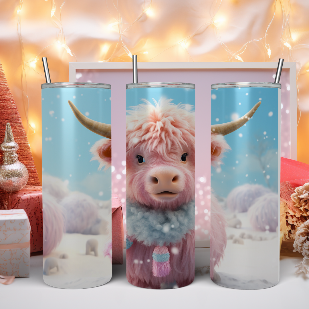 Christmas Highland Cow - 20oz Skinny Tumbler (Two Festive Design Options)