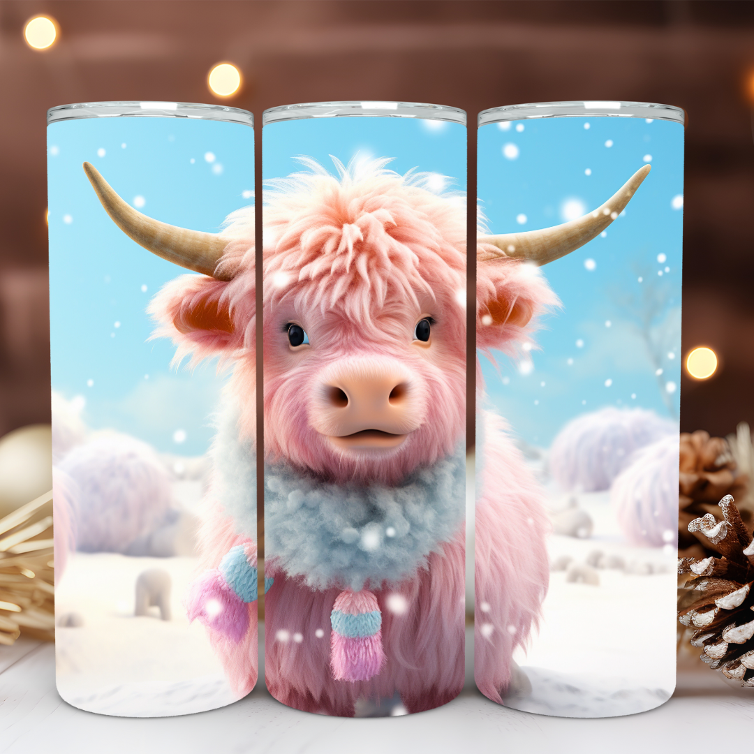 Christmas Highland Cow - 20oz Skinny Tumbler (Two Festive Design Options)