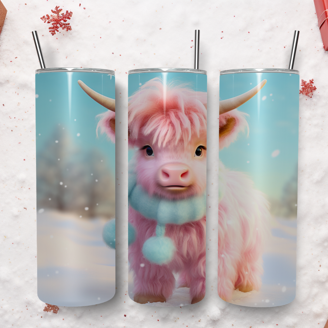 Christmas Highland Cow - 20oz Skinny Tumbler (Two Festive Design Options)