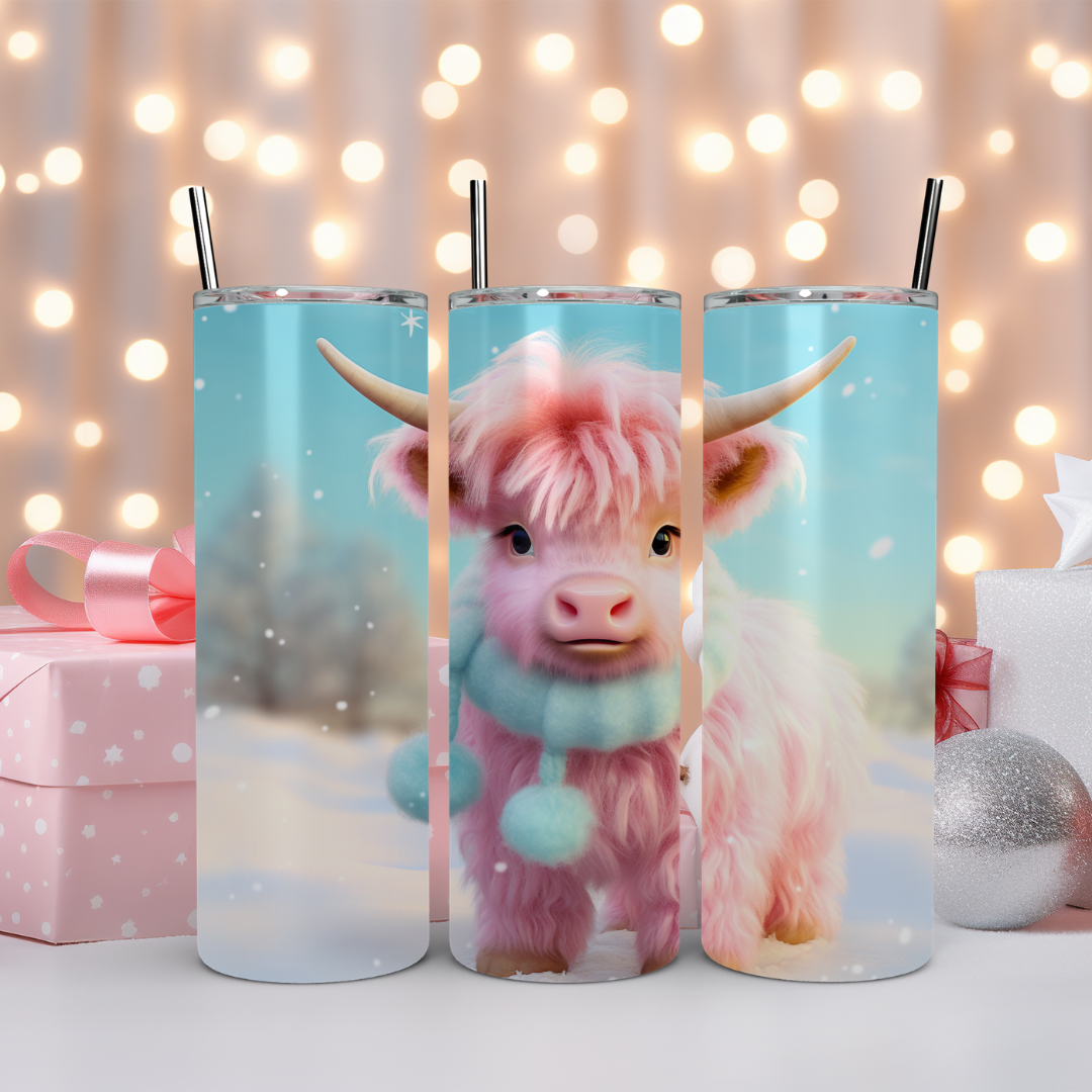 Christmas Highland Cow - 20oz Skinny Tumbler (Two Festive Design Options)