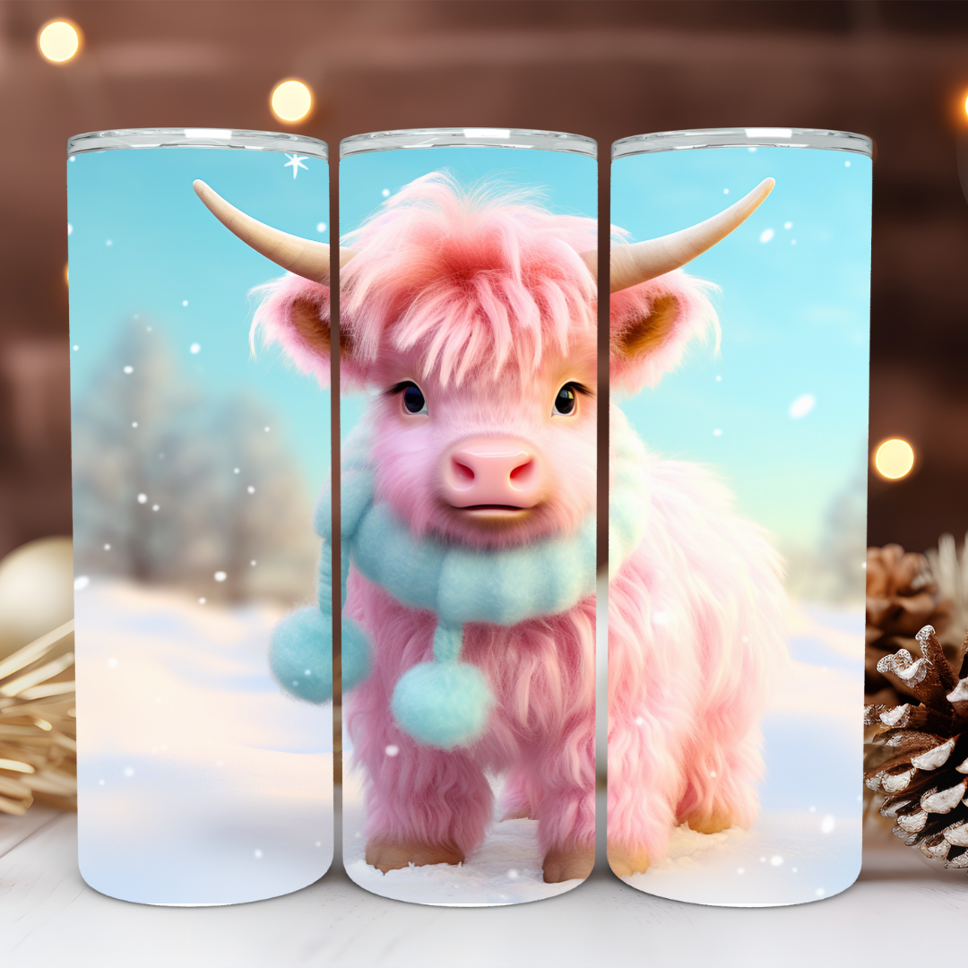 Christmas Highland Cow - 20oz Skinny Tumbler (Two Festive Design Options)