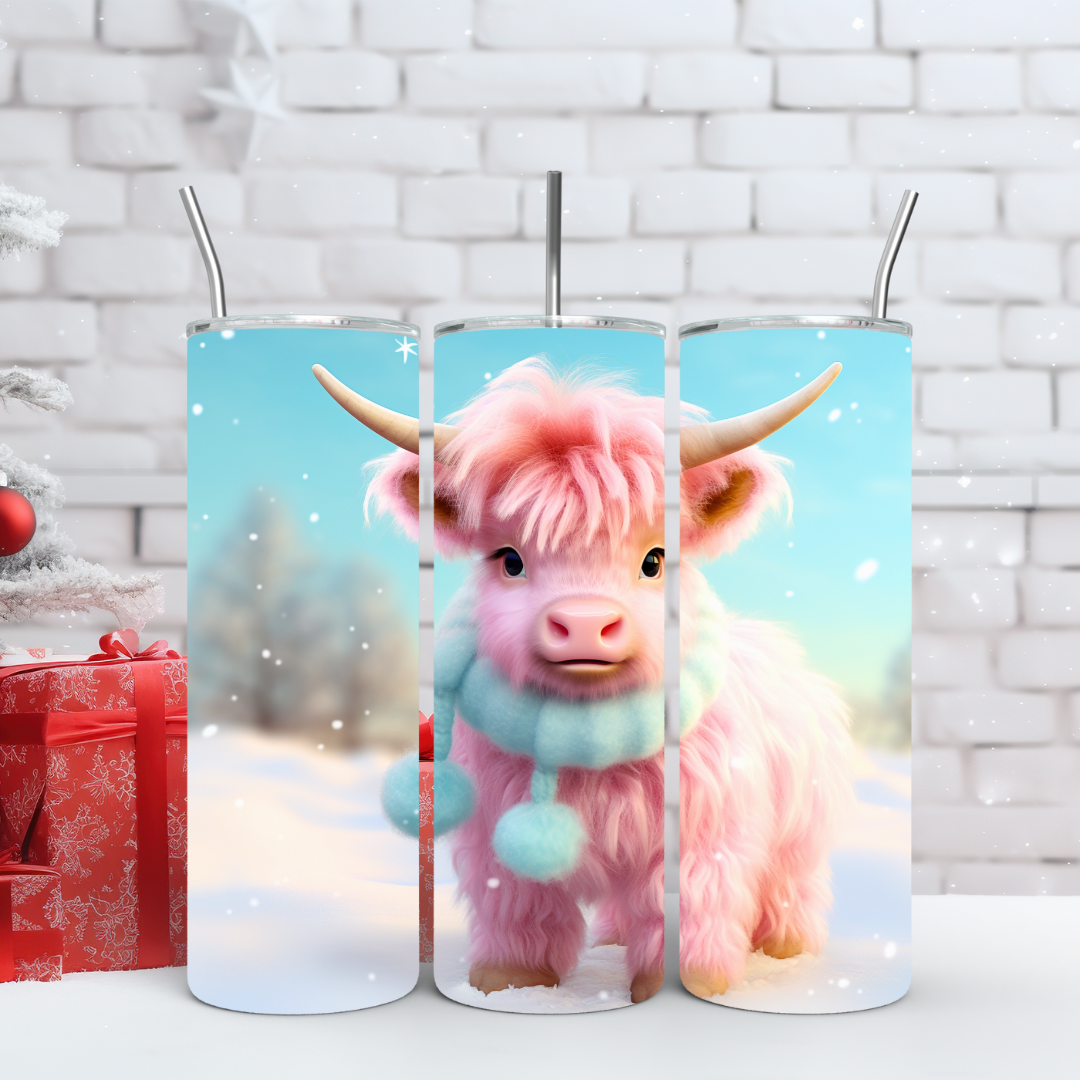 Christmas Highland Cow - 20oz Skinny Tumbler (Two Festive Design Options)