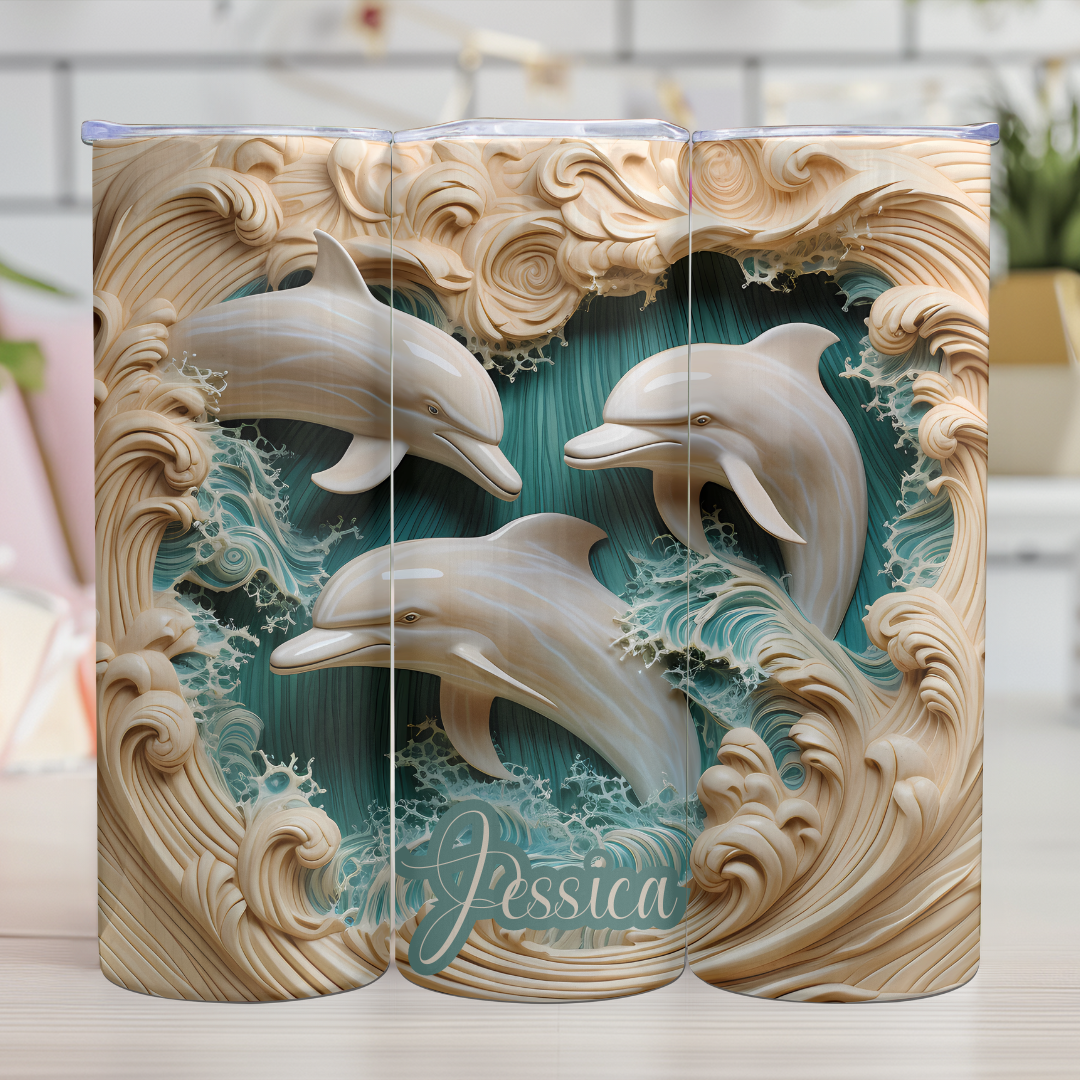 Dolphins in Waves - 20oz Skinny Tumbler (Personalization Available)