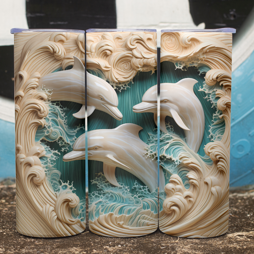 Dolphins in Waves - 20oz Skinny Tumbler (Personalization Available)