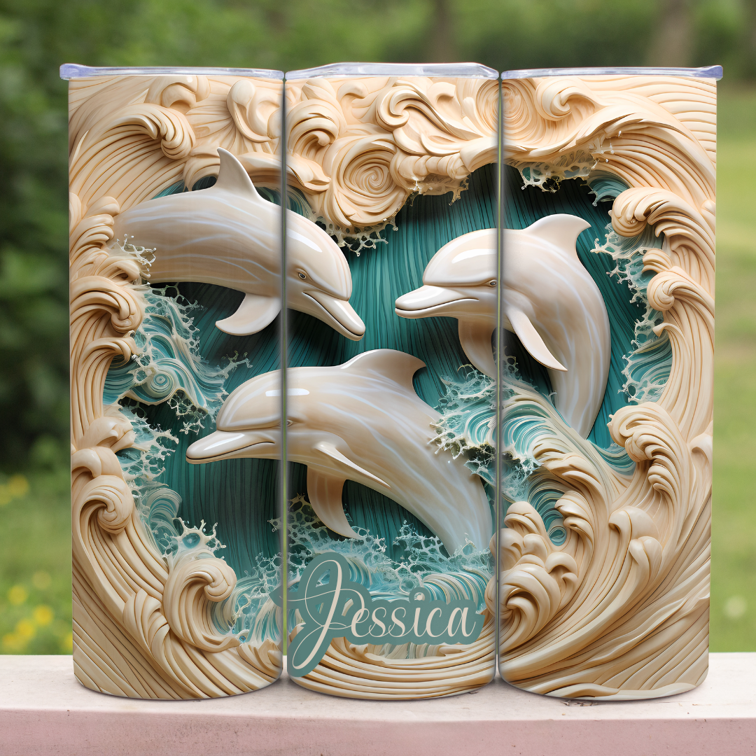 Dolphins in Waves - 20oz Skinny Tumbler (Personalization Available)