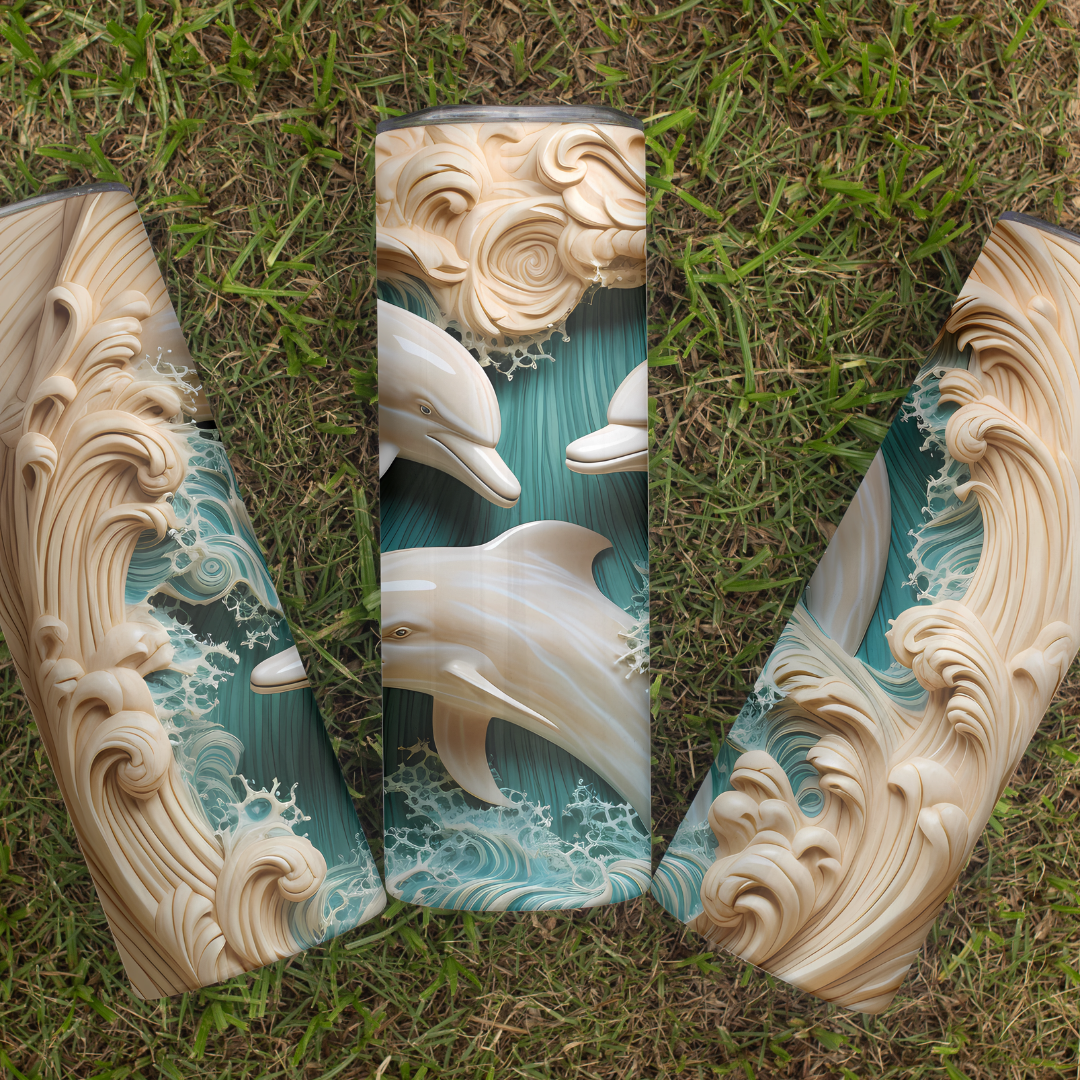 Dolphins in Waves - 20oz Skinny Tumbler (Personalization Available)